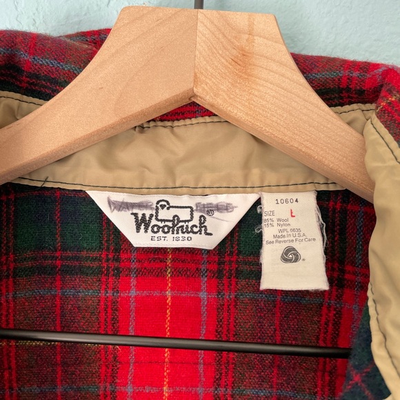 woolrich vintage plaid flannel wool button up jacket shirt. red green grid - Picture 3 of 4
